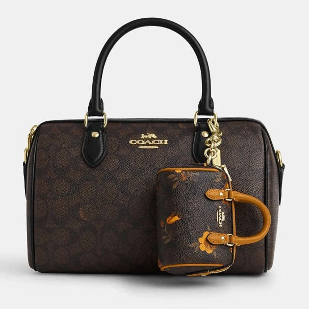 NWT-Coach-Mini Rowan Bag Charm-Floral🌼Walnut/Yellow-$75 - Picture 11 of 11